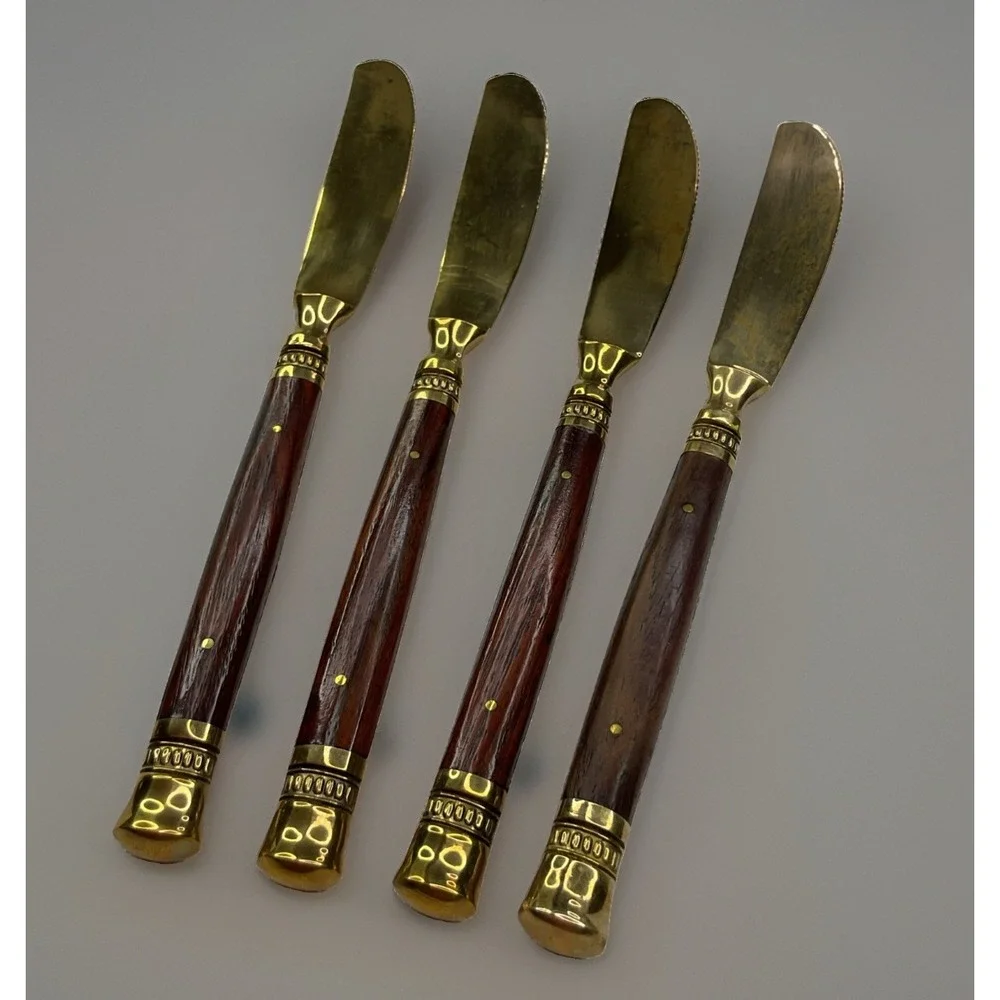 Pottery Barn Rosewood Knives Golden Bronze Flatware Cutting Dinner 4 Pcs